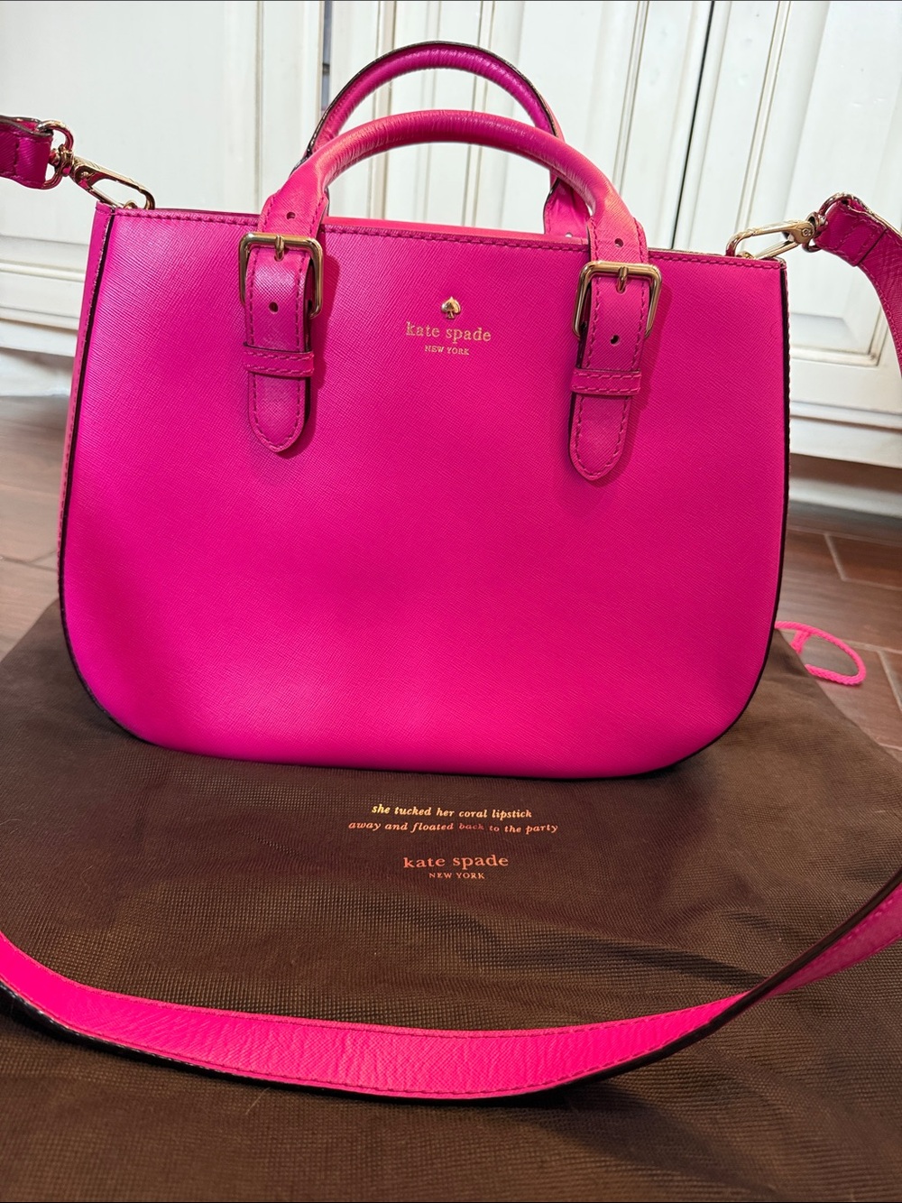 kate spade Hot Pink Leather Satchel with Gold-Tone Hardware